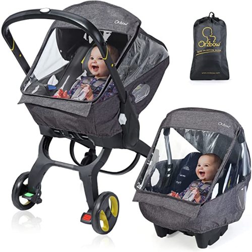 Car Seat Rain Cover Universal, Food Grade EVA, Waterproof Weather Shield for Infant Car Seat with Storage Bag, Baby Car Seat Stroller Rain Cover Features Side Ventilation, Quick-Access Roll-Up Door