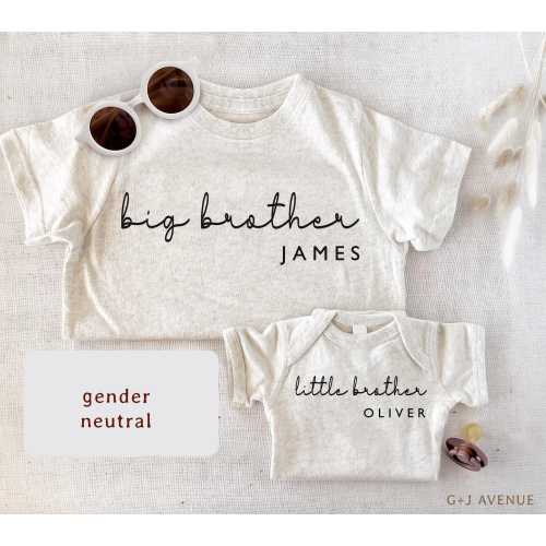 Big Brother Little Brother T-shirt or Bodysuit with Name | Custom Big Brother with Name Tee | Sibling Matching Baby Hospital Outfits