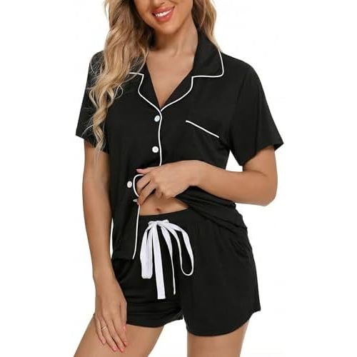 Leikar Womens Button Down Pajama Sets Bride Pajamas Sets Sleepwear Shorts Lounge Set