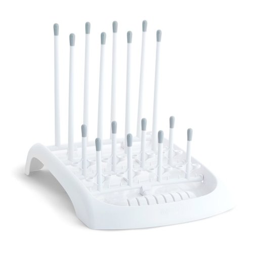 Munchkin Folding Baby Bottle Countertop Drying Rack, Includes 16 Tall and Short Pegs, Built-in Reservoir, Gray