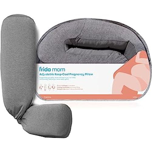 Frida Mom Pregnancy Pillow, Body Pillow, Cooling Pillow, Adjustable for Comfortable Sleep and Pregnancy Belly Support, Back Support, and Leg Support, Gray