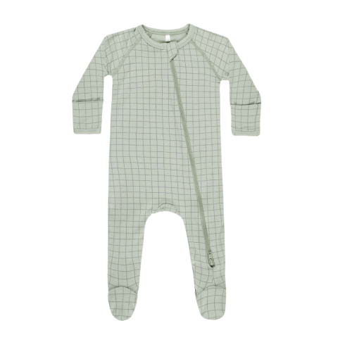 Bamboo Zip Footie | Sage Grid