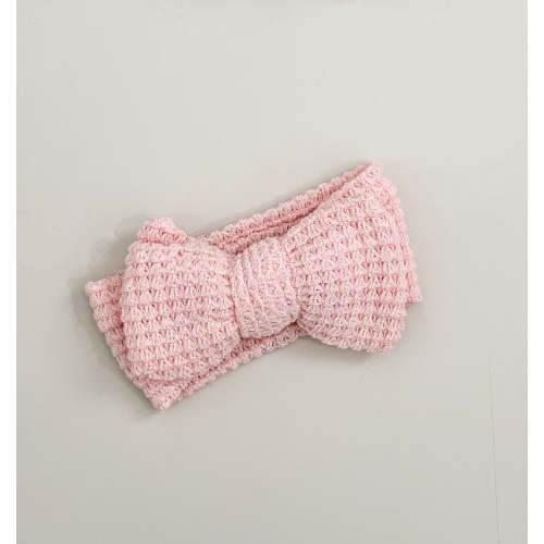 ELISSA WAFFLE KNIT BOW HEADBAND - PINK