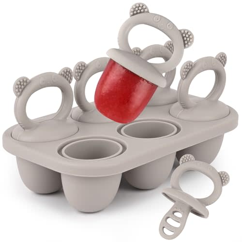 WMKGG Baby Popsicle Molds, Breastmilk Popsicle Molds(Grey) | Food-grade,Baby Food Freezer Tray for Teething Relief with Sticks,Storage Container for Homemade Food