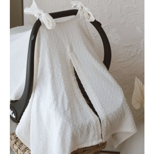Ecru - Cotton Muslin Baby Stroller Cover ,Baby Car Seat Canopy , Cotton Baby Stroller Cover ,Baby Shower Gift, Baby Car Seat Cover with Bow Accents