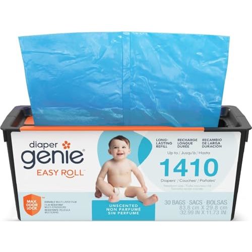 Diaper Genie Easy Roll Refill | 30 Bags Per Refill | Holds Up to 1410 Newborn Diapers | Odor Control | Diaper Pail Refill Bags | Fits Diaper Genie Signature & Platinum Pails