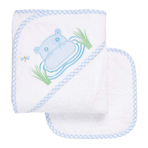 Hippo Baby Hooded Towel & Washcloth Set, Blue