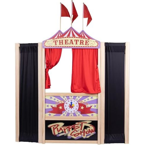 Puppet Theater, Wooden Puppet Theater,Large Size 44 Inch X 45 Inch,Can Accommodate 3-4 Performers at The Same Time,Foldable