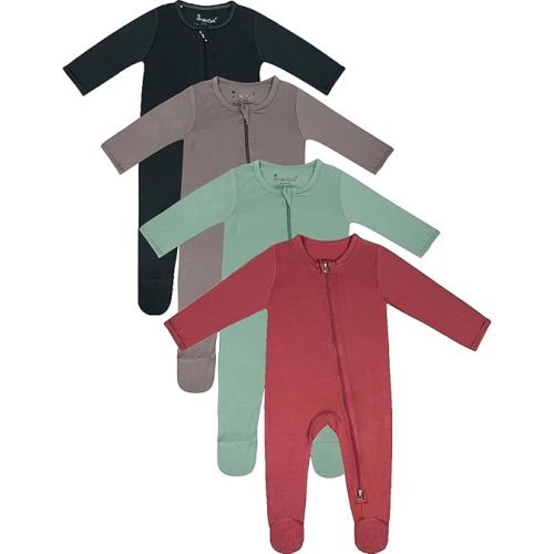 Jimonda Baby Boy Romper 4-Pack - Bamboo Zip-Up Pajamas for 0-24 Months,Unisex Footed Sleepers,Ultra-Soft Stretchy Fabric