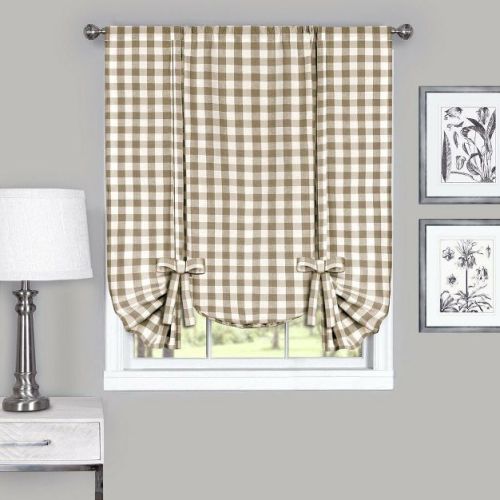GoodGram Buffalo Check Plaid Gingham Tie Up Window Single Curtain Shade - 42 in. W x 63 in. L, Taupe