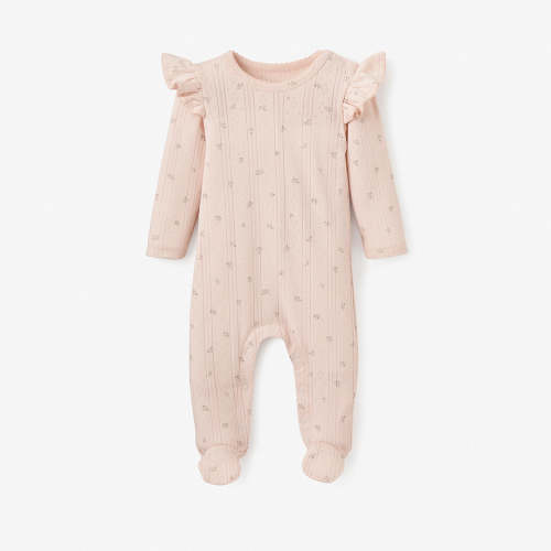 Blush Floral Organic Cotton Pointelle Baby Jumpsuit – Elegant Baby