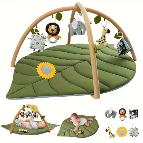 Baby Play Gym And Activity Mat, Oversized Leafy Baby Playpen With 6 Removable Toys, Infant Stationary Activity Center, Promotes Motor Skills And Sensory Development, Early Learning Crawling Mat, Essential Gift For Newborn Baby