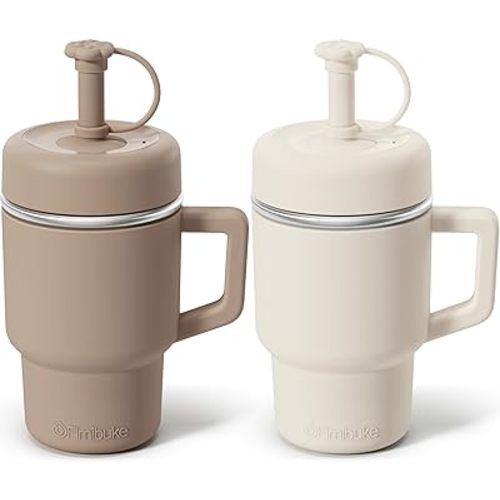 Fimibuke Toddler Tumbler with Handle & Straw, 15 OZ Spill Proof Sippy Cups for Kids Girl Boy, Leak Proof Stainless Steel Cups with Lid & Silicone Sleeve, BPA Free Dishwasher Safe Water Bottle, 2 Packs