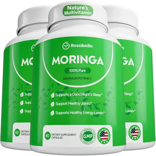 Rosabella Moringa Capsules - Pure Moringa Powder, Energy, Skin, Immune & Gut Health Superfood, Rich in Antioxidants, Essential Vitamins & Amino Acids, Natural Green Superfood Supplement - 180 Count