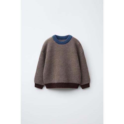CONTRAST TRIM CHUNKY KNIT SWEATER - Brown | ZARA United States