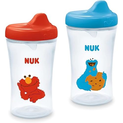 NUK First Choice Sesame Street Active Hard Spout Straw Cup 2.0, 10 oz. Sippy Cup with On-the-Go Carry Clip, Lightweight, Leak Proof, Spill Proof Cup, 2-Pack