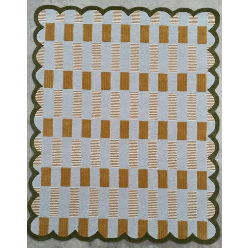 Checkered Hand-Tufted Wool Rug with Scalloped Edges – Modern Plaid Area Carpet, Colorful Contemporary Handmade Rug for Living Room & Bedroom