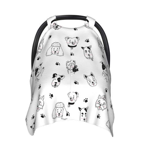 Car Seat Cover Baby - Cute Dog Puppy happy Carseat Covers Baby for Girl Boy, Lightweight Newborn Car Seat Canopy Breathable Soft Infant Car Seat Cover