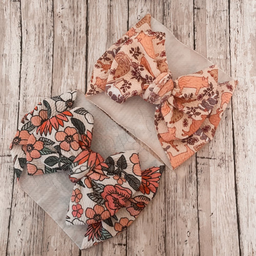 Floral Baby Bow Headband, Stretchy Fabric Headwrap