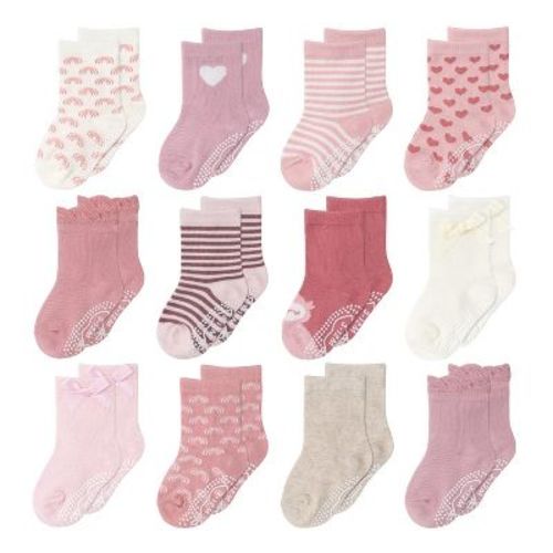 The Peanutshell Baby Girls 12pk Organic Cotton Socks, Blush/Mauve - Infant, 3-12 Months