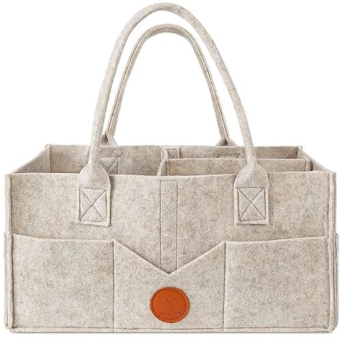 Maliton Baby Diaper Caddy Organizer for Changing Table, Nursery Storage Bin Basket with Handle, Felt Diaper Organizer Suitable for Indoor Outdoor (Khaki)