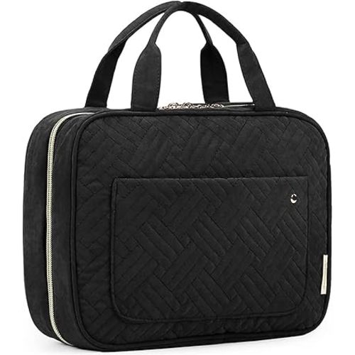 BAGSMART Toiletry Bag Travel Bag with Hanging Hook, Water-resistant Makeup Cosmetic Bag Travel Organizer for Accessories, Shampoo, Full-size Container, Toiletries (Black, Medium)