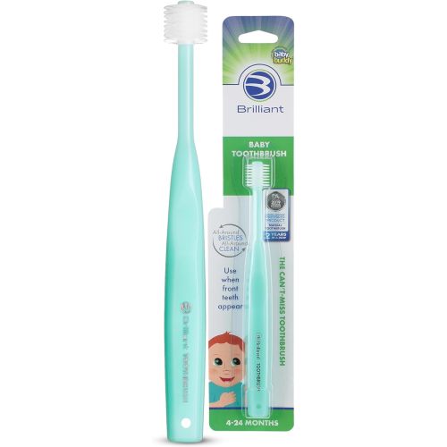 Brilliant Oral Care Baby Toothbrush with Soft Bristles and Round Head, for a Toddler Approved, Easy to Use All-Around Clean Mouth, Ages 0-2 Years, Mint Green, 1 Pack