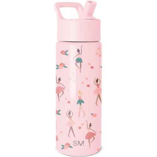 Simple Modern Kids Water Bottle with Straw Lid | 18oz Insulated Stainless Steel Kids Tumbler & Spill Proof Toddler Cup for School, Girls, Boys | Summit | Pink Ballerina