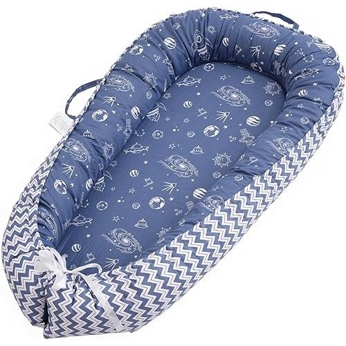 Baby Lounger - Infant Lounger for Newborn 0-24 Months, Breathable & Soft Baby Lounger Cover, Portable Infant Lounger for Home and Travel, Babies Essentials Gifts - Blue