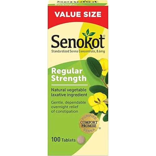 Senokot Regular Strength Senna Laxative Tablets Constipation Relief for Adults, 100 count