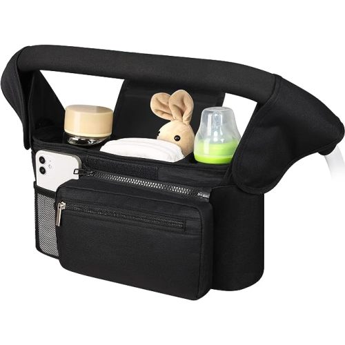 Accmor Universal Stroller Organizer with Insulated Cup Holder Detachable Phone Bag and Shoulder Strap,Stroller Bag Caddy Organizer for Uppababy, Baby Jogger, Britax Strollers