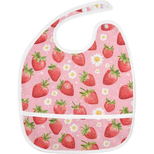 Baby Drool Bibs Infant Feeding Bibs Strawberry Adjustable Essential Must Have for toddlers Eating