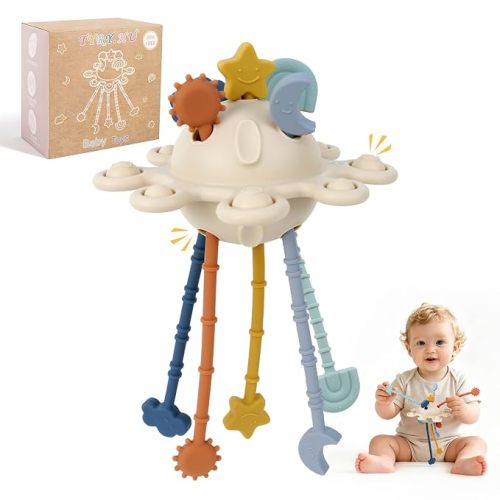 TYRY.HU Silicone Baby Sensory Montessori Toys,Silicone Pull String Fidget Toys for 36 Months+, Travel Toy for Plane, Car, and Stroller, Early Educational Fine Motor Skills Toy for Toddlers