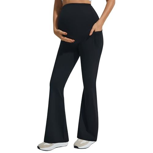 JOYSPELS Maternity Flare Leggings Over The Belly with Pockets – Soft, Comfortable Pregnancy Yoga & Daily & Work Pants