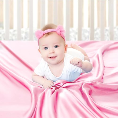 Pro Goleem Satin Soft Crib Sheet Great for Baby with Sensitive Hair Silky Baby Sheet Pink 52’’x28’’x8’’ Fitted Sheet for Girls