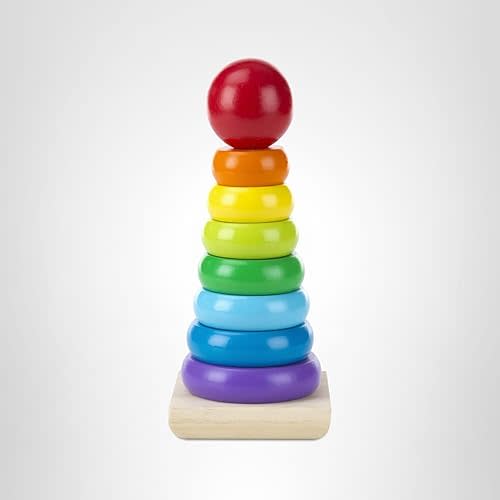 Melissa & Doug Rainbow Stacker Wooden Ring Educational Toy - Wooden Stacking Rings, Stacker Toys for Toddlers Ages 2+