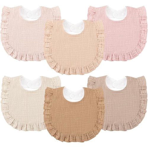 Bearmoss 6 Pack Muslin Baby Bibs for Drooling and Teething, Soft Bibs for Girls, Boys, Newborn