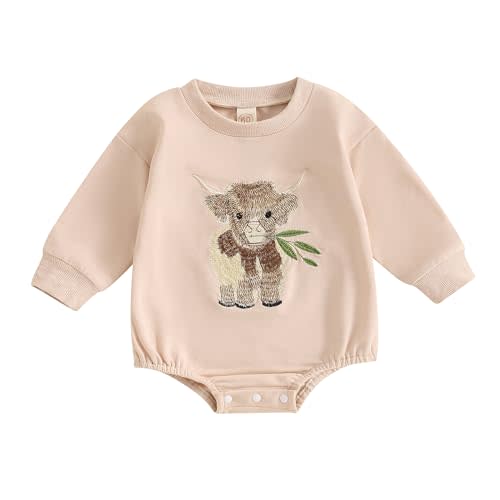 Kayotuas Western Baby Boy Girl Clothes Sweatshirt Romper Cow Print Long Sleeve Bodysuit Oversized Sweater Spring Fall Outfits