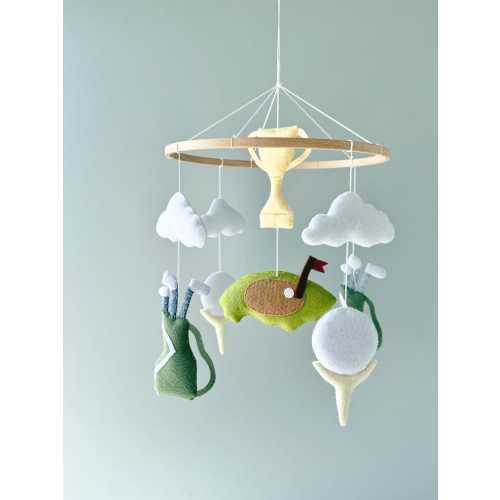 Handmade Golf Baby Mobile, Felt Nursery Crib Decor, Sport Themed Gift