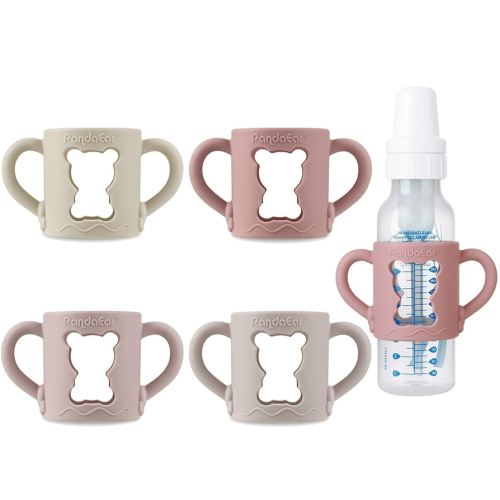 PandaEar 4 Pack Silicone Baby Bottle Handles with Dr Brown Narrow Baby Bottles 8 oz/250 ml, Non-Slip Easy Grip Handles
