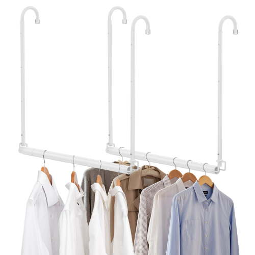 2Pcs Adjustable Closet Rod for Hanging Clothes Expandable 15.9"-28" Heavy-Duty Metal Closet Hanging Rod with 4 Height Adjustments, Space-Saving Double Closet Organizer