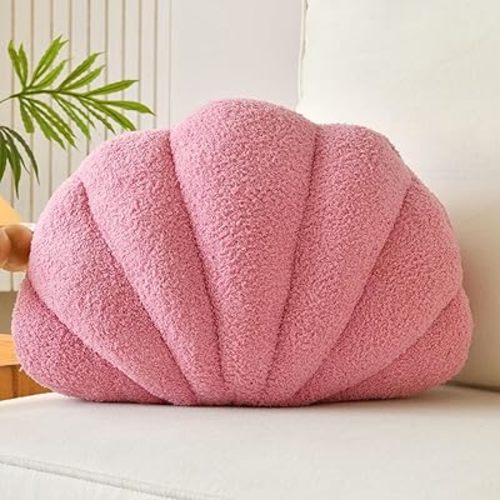 Pink Seashell Throw Pillows, Shell Shaped Throw Pillows, 13 Inch Soft Home Decorative Pillow Plush Cushion for Bed Couch Living Sofa Room Decor Accent Throw Pillow (Dusty Pink, Large-18Inch)