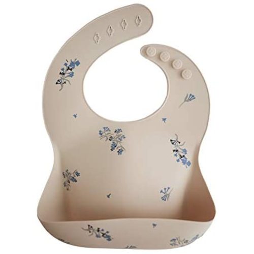 mushie Silicone Baby Bib | Adjustable Fit Waterproof Bibs (Lilac Flowers)