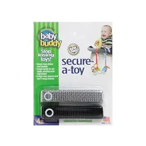 Baby Buddy Secure-A-Toy, Safety Strap Secures Toys, Teether, Or Pacifiers to Strollers, Highchairs, Car Seats, Adjustable Length to Keep Toys Sanitary Clean, Registry Must Haves, Black-Gray, 2 Count