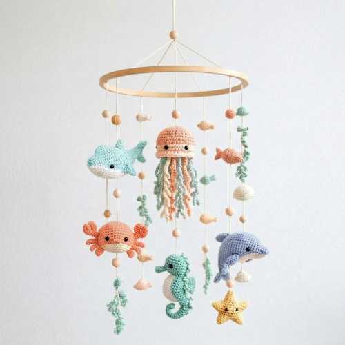 Handmade Crochet Ocean Crib Mobile | Sea Animals | Coastal Nursery Decor | Baby Shower Gift | Perfect Baby Shower Gift | L53D