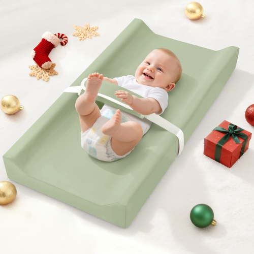 Baby Changing Pad, Caveen Infant Changing Mat with Waterproof & Wipe-Clean PU Cover, Portable Baby Changing Station for Diaper Change and Dresser, Light Green