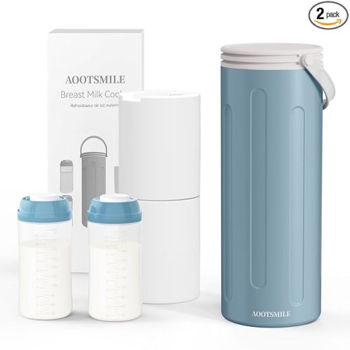 Portable Breast Milk Cooler for Travel, 22oz Large Capacity Breastmilk Chiller for Working Moms, 360° Cooling Keeps Milk Chilled 24 Hours, Includes 2 Baby Bottles, Breastfeeding Essentials