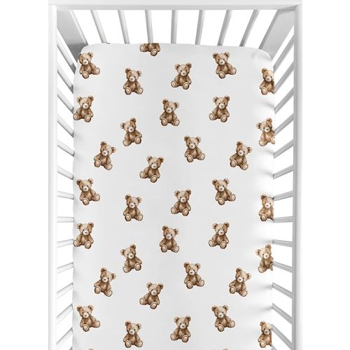 Sweet Jojo Designs Fitted Baby Crib Sheets (Boho Teddy Bear) for Boys or Girls, Infant Nursery, Toddler Room - Standard Size (Brown Bears, Watercolor, Bohemian, Classic, Modern, Wholesome Aesthetic)