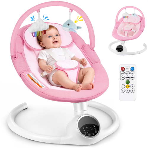 Babyeap Electric Baby Swing for Infants, Motion Detection, 5 Swing Speeds, Remote Control, Bluetooth Music,Pink