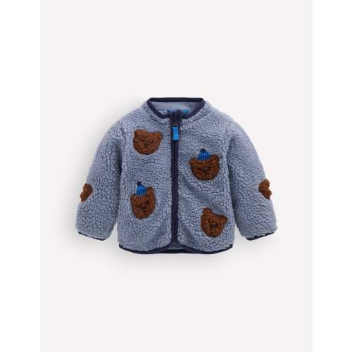 Cosy Borg Jacket-Blue Bear Applique